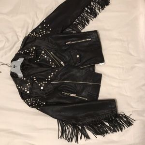 faux leather jacket with fringes in Size (Small)